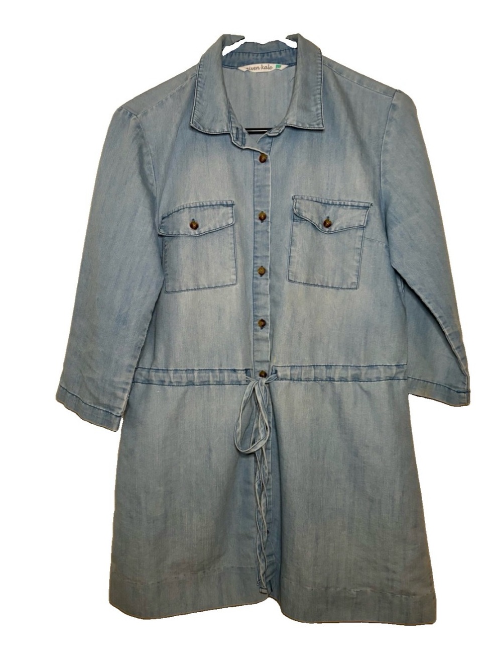 Given Kale Chambray Denim Shirt Dress Women's Size M Button Front Tie Waist Ligh